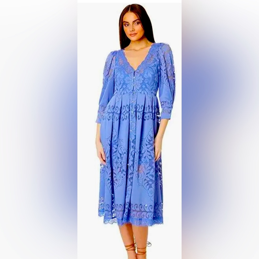 Free People shadow dance lace midi dress jewelry in eggplant blue XS